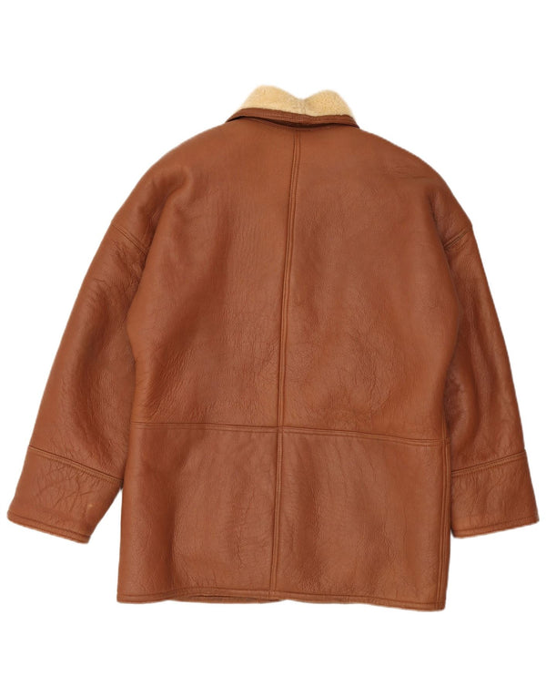 Jaqueta vintage feminina oversized shearling Reino Unido 18 XL marrom shearling