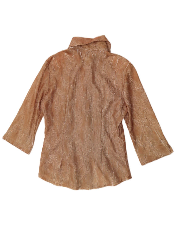 Blusa feminina vintage com estampa abstrata manga 3/4 Reino Unido 10 pequena marrom