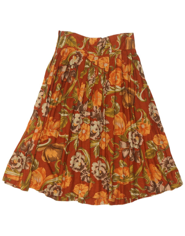 Saia plissada feminina vintage IT 44 médio W28 marrom floral