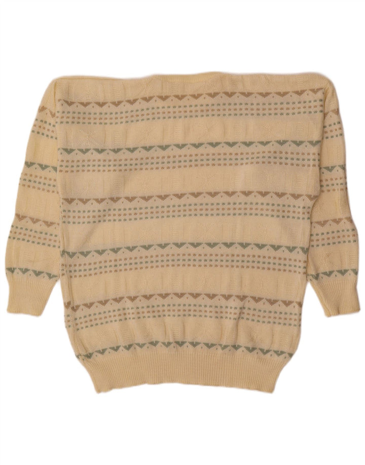 Suéter vintage masculino com gola redonda, grande bege geométrico