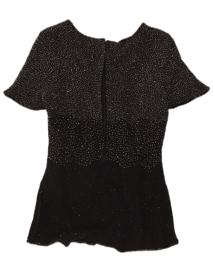 Blusa feminina de lantejoulas Jacques Vert para noite, Reino Unido 10 pequena seda preta