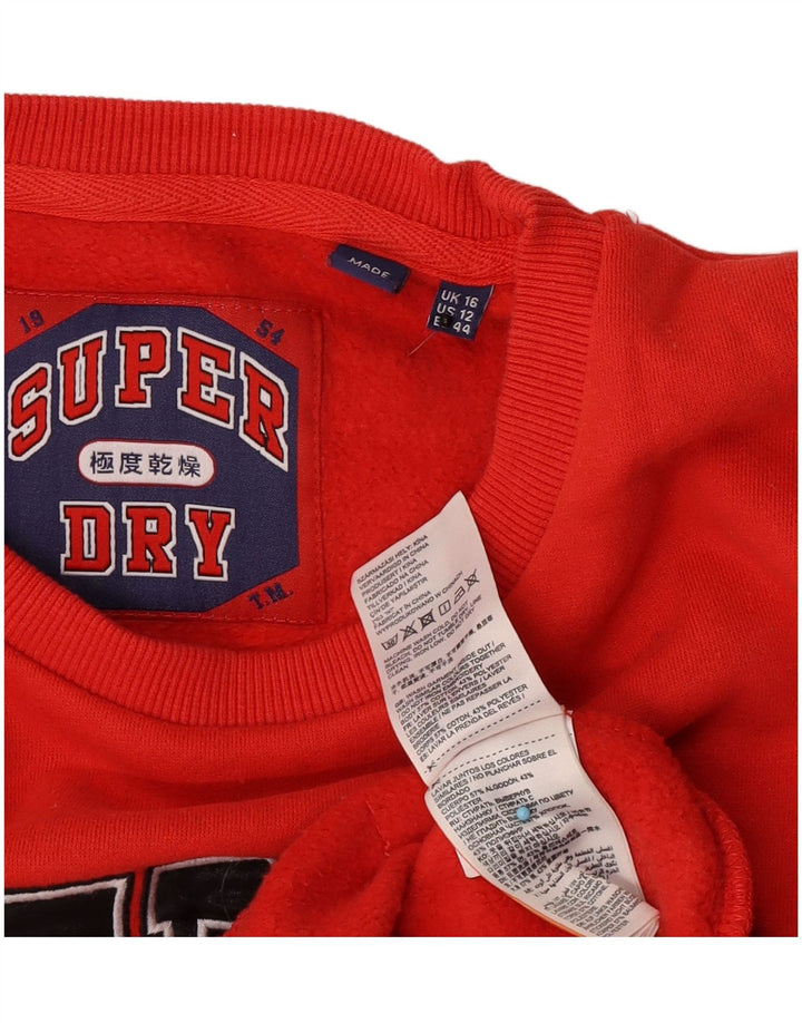 Superdry feminino gráfico oversized moletom jumper UK 16 grande algodão vermelho
