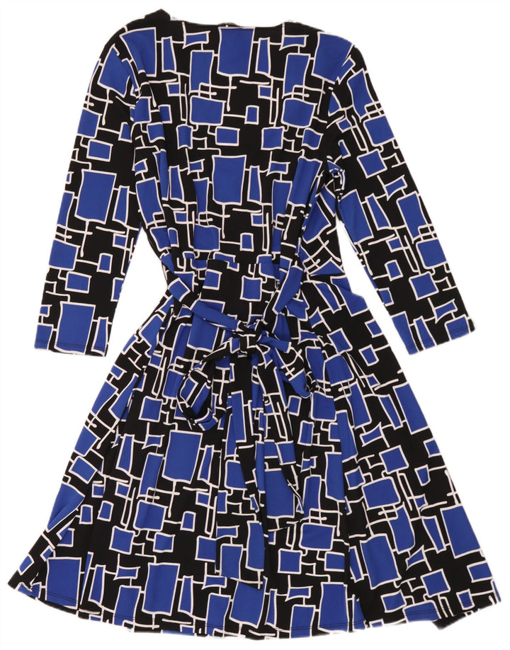 Vestido feminino Dkny manga 3/4, tamanho único, azul, geométrico, poliéster