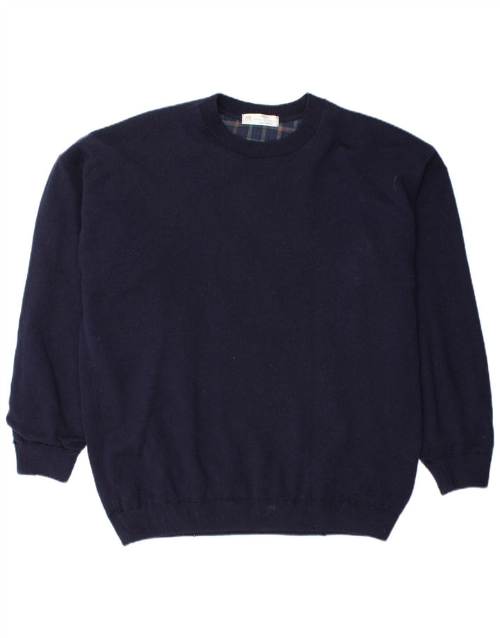 Suéter masculino Marks & Spencer com gola redonda, grande, azul marinho, lã nova