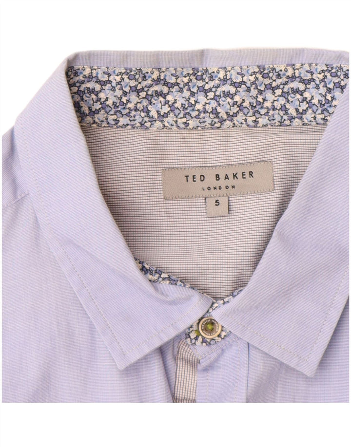 Camisa masculina de manga curta Ted Baker tamanho 5 XL algodão azul