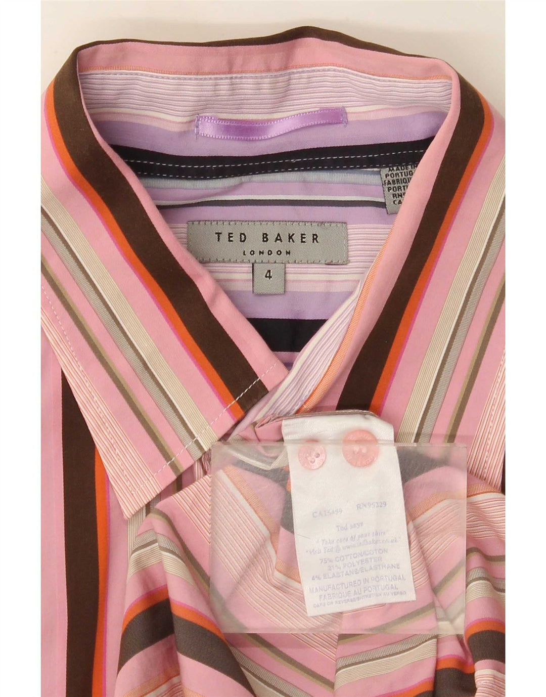 Camisa masculina Ted Baker de ajuste regular tamanho 4 grande algodão listrado rosa