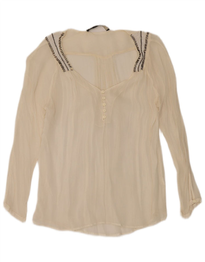 Zara blusa feminina oversized transparente de manga comprida top Reino Unido 10 pequeno bege