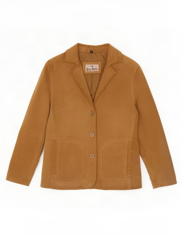 Jaqueta blazer feminina vintage de camurça com 3 botões IT 46 couro bege grande