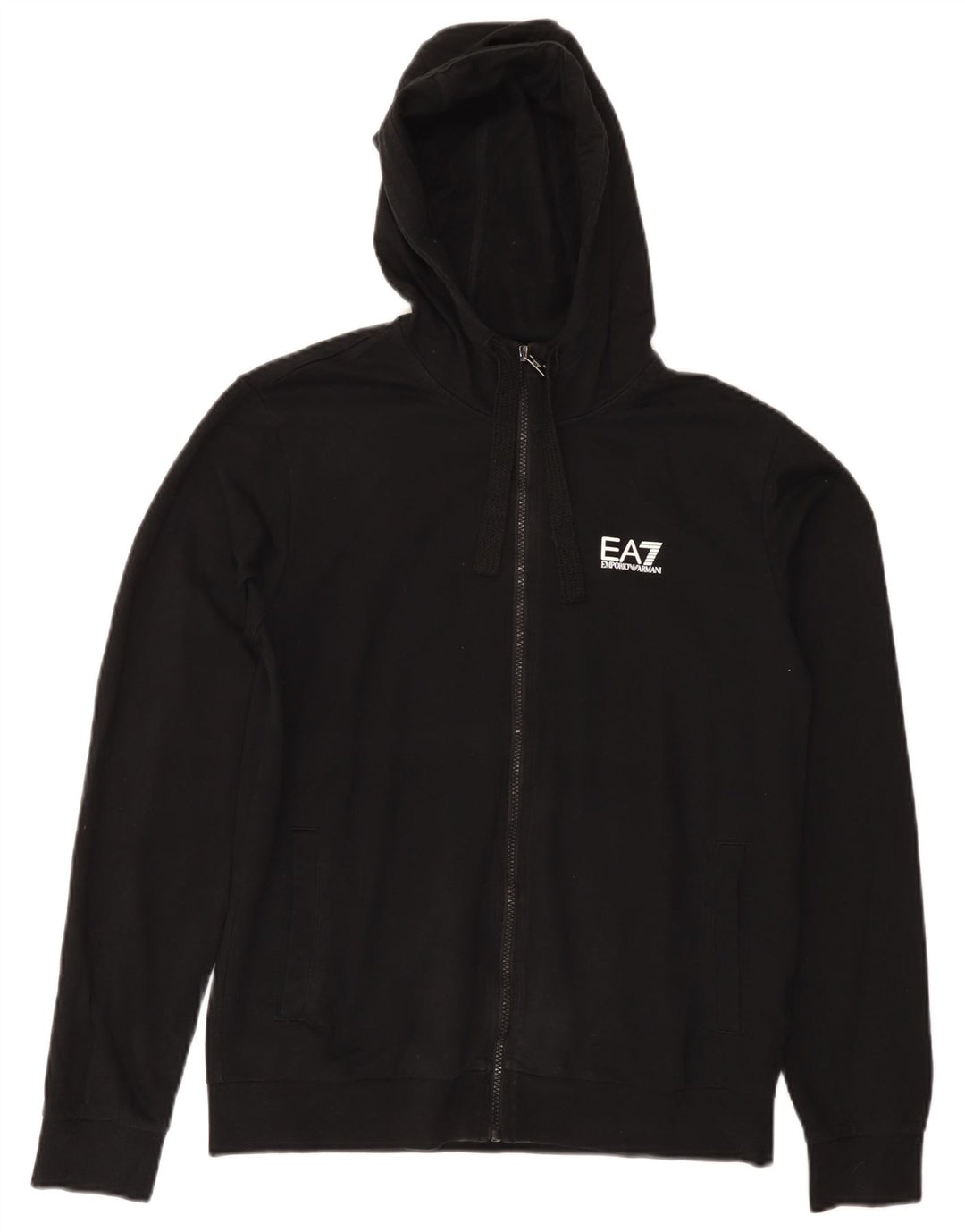 Suéter feminino com capuz e zíper EMPORIO ARMANI Reino Unido 14 algodão preto médio