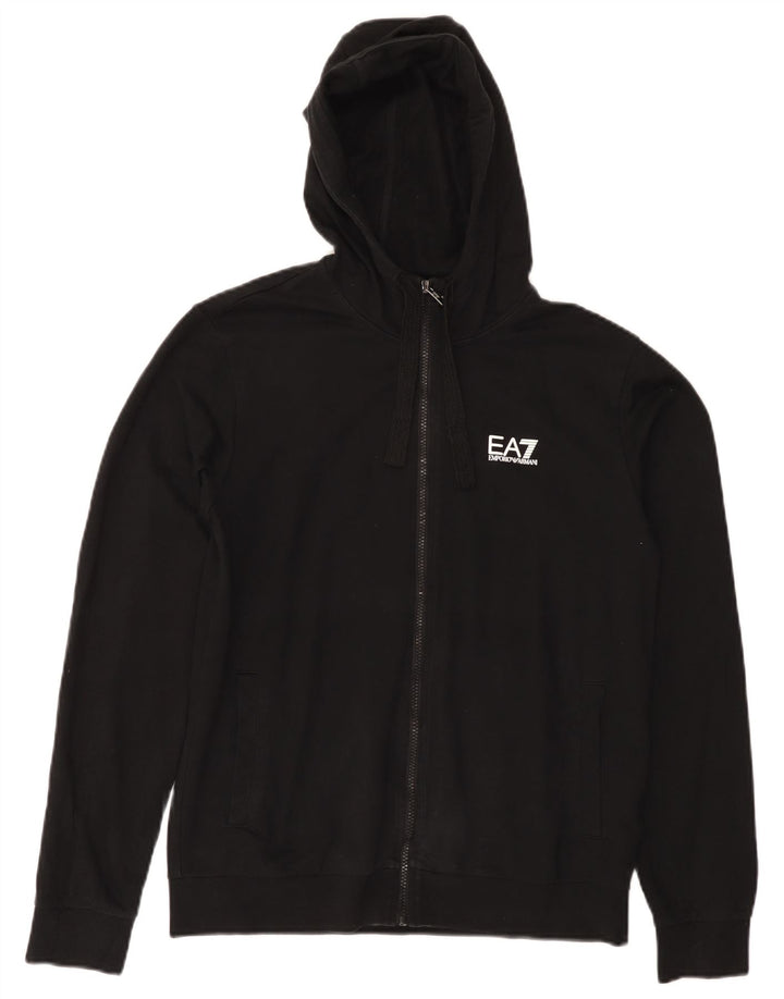 Suéter feminino com capuz e zíper EMPORIO ARMANI Reino Unido 14 algodão preto médio