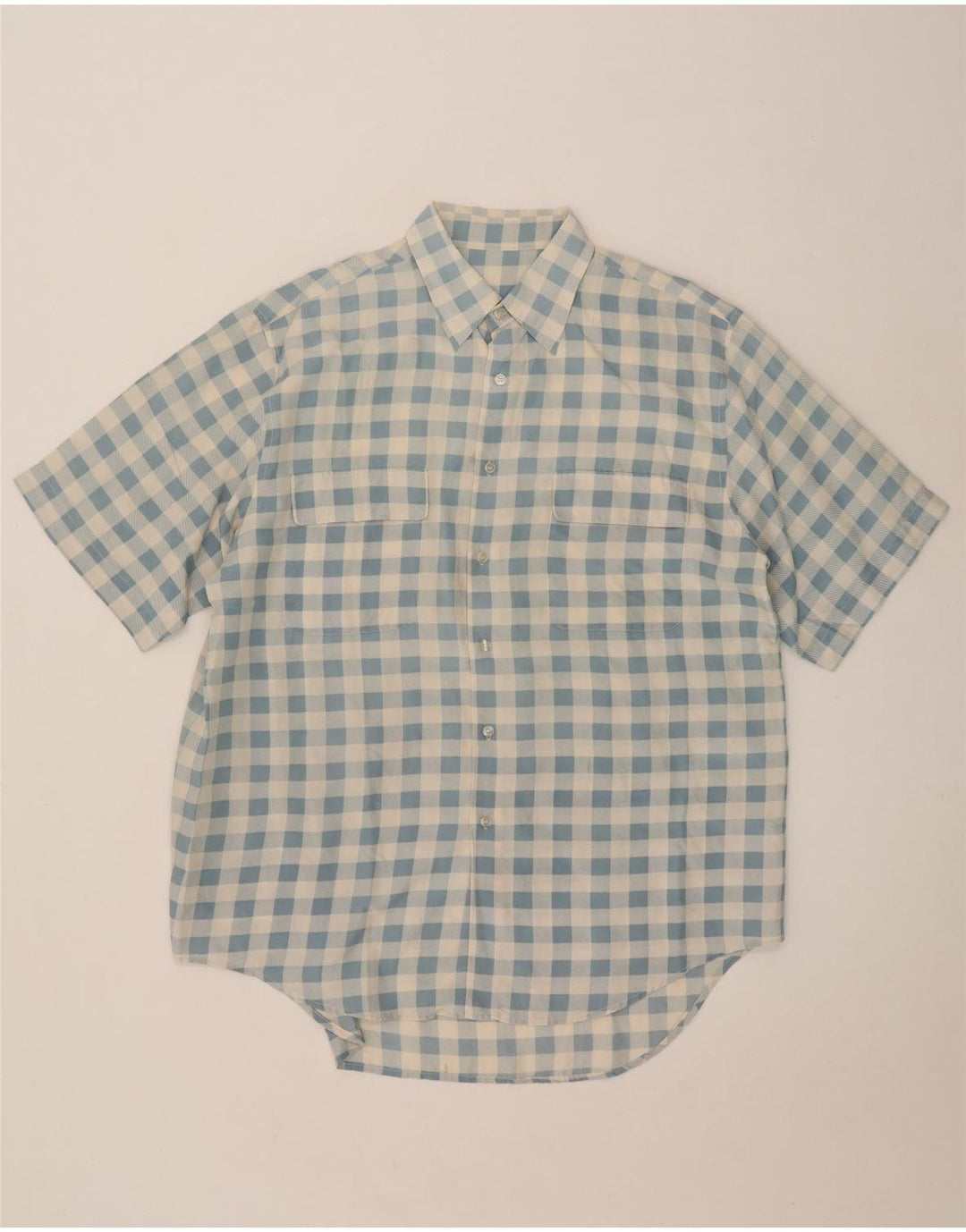 Camisa masculina vintage de manga curta grande xadrez azul