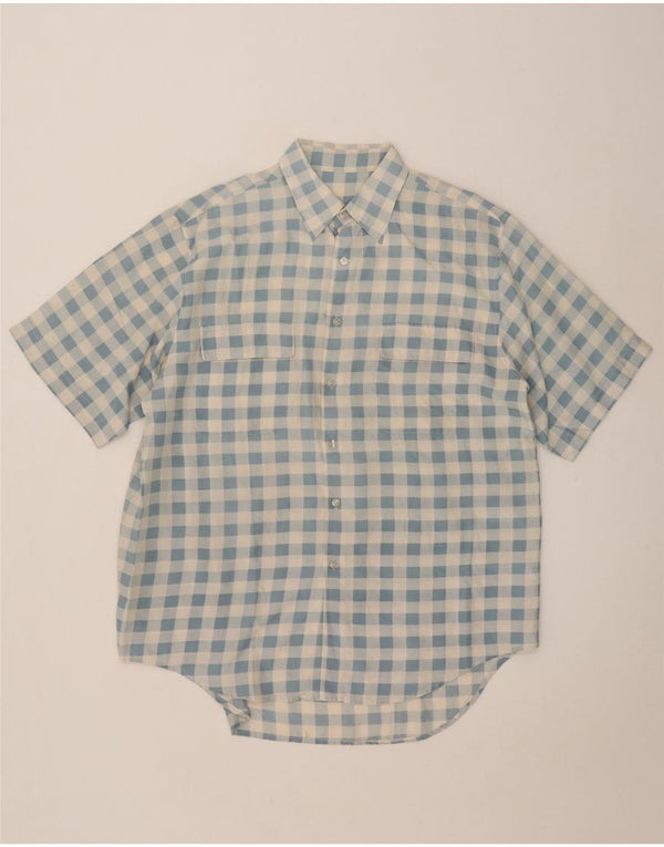 Camisa masculina vintage de manga curta grande xadrez azul