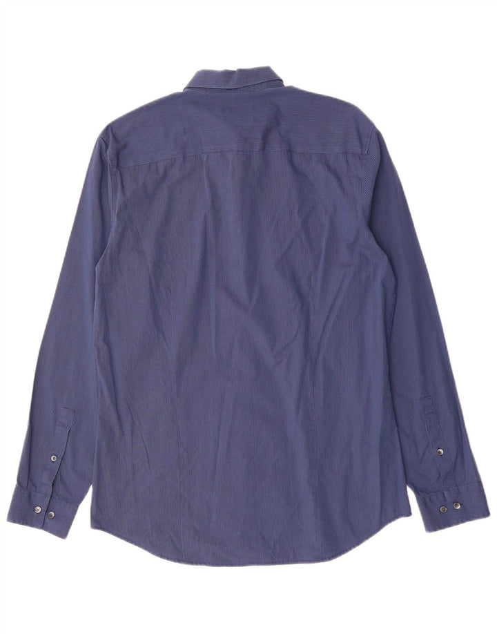 Camisa masculina CALVIN KLEIN tamanho 15 15 1/2 algodão listrado azul marinho médio