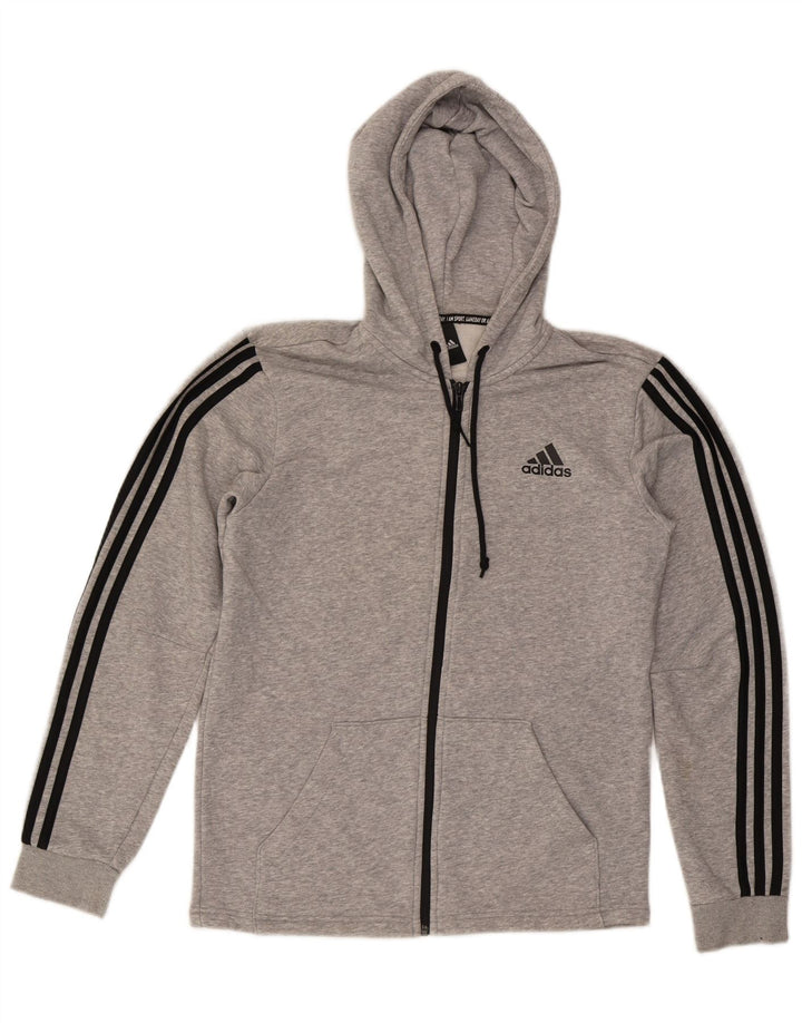 ADIDAS Suéter masculino com capuz e zíper pequeno algodão manchado cinza