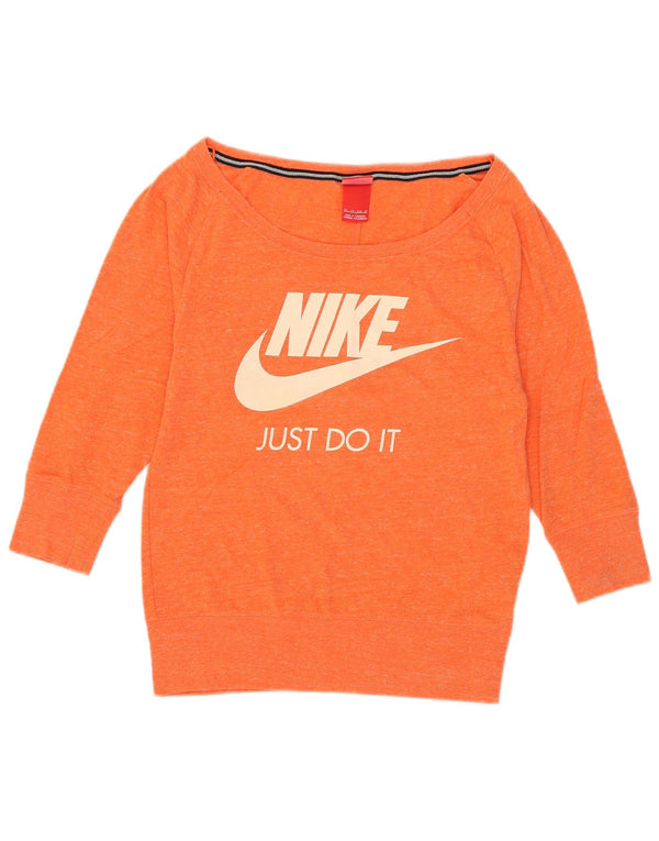 Moletom feminino Nike gráfico manga 3/4 jumper UK 6 XS laranja manchado