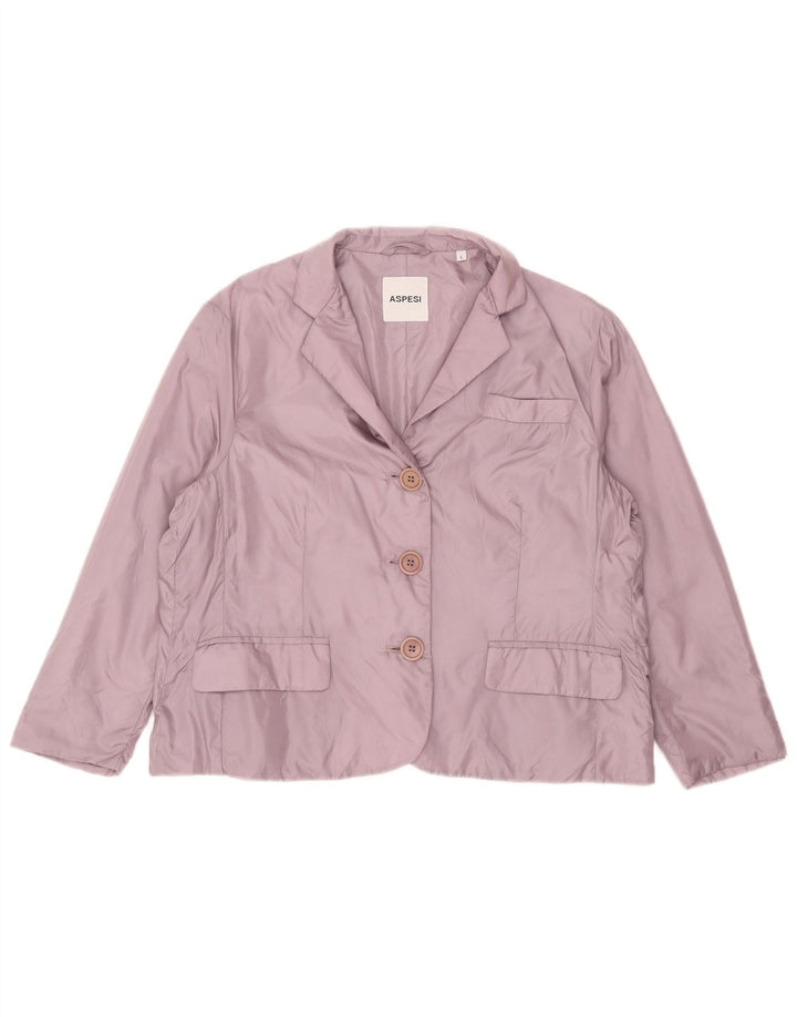 Jaqueta blazer acolchoada feminina Aspesi com 3 botões Reino Unido 14 grande roxo nylon