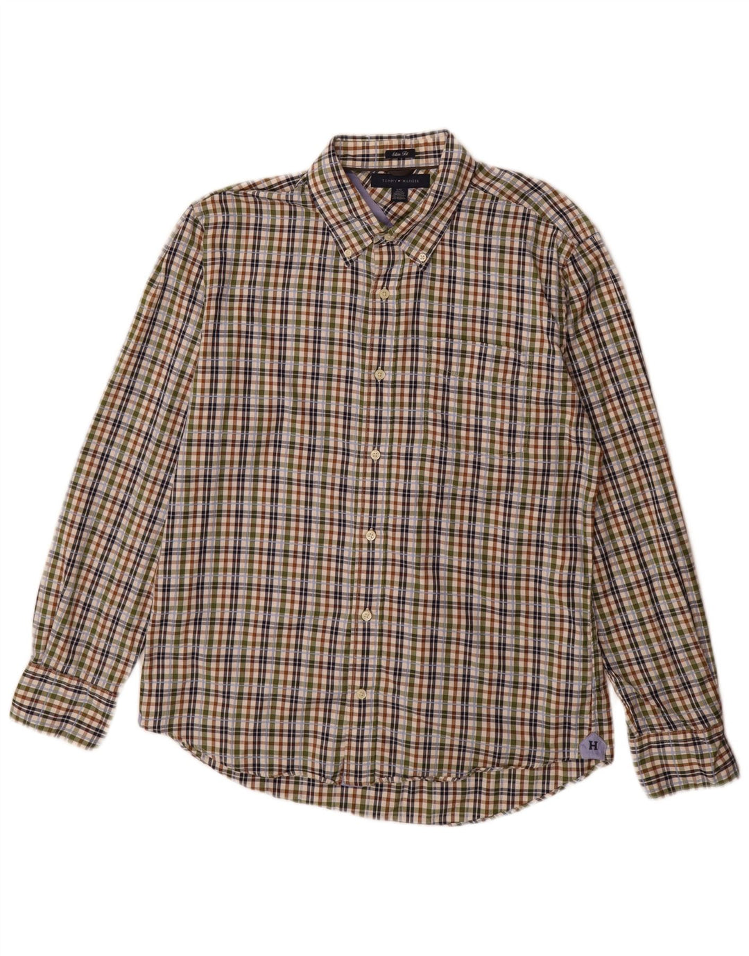 Tommy Hilfiger Camisa masculina de flanela slim fit grande xadrez multicolorida