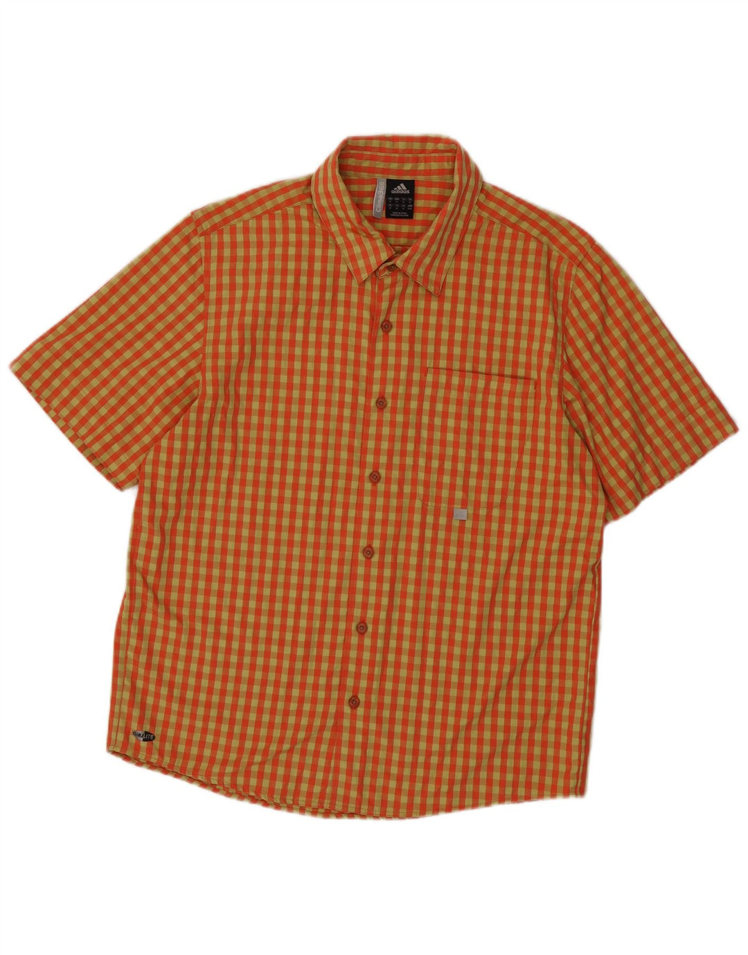 Adidas Mens Camisa de Manga Curta Médio Laranja Gingham Poliéster