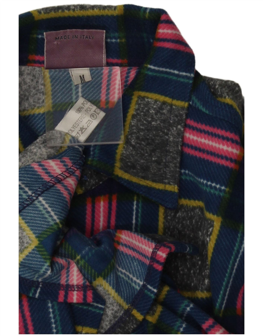 Camisa de lã masculina vintage poliéster geométrico multicolorido médio