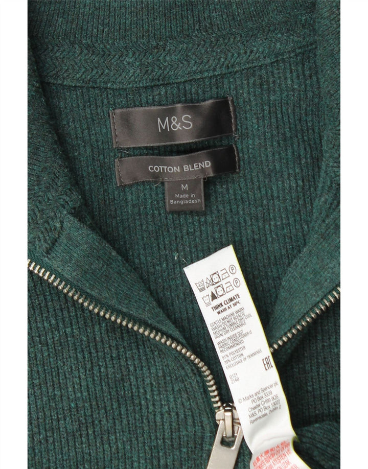 Suéter masculino Marks & Spencer com zíper e gola em poliéster verde médio