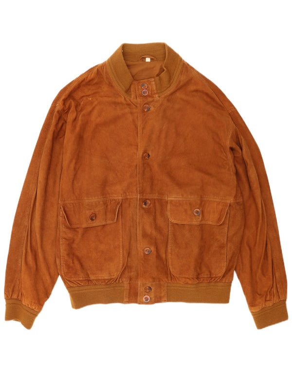 Jaqueta bomber masculina vintage de camurça Reino Unido 40 grande couro marrom