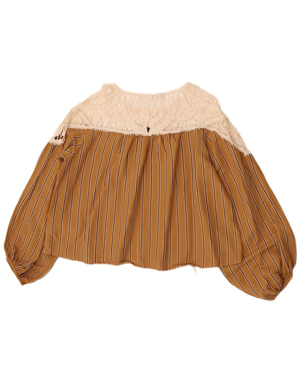 Zara Womens Crop Long Sleeve Blouse Top UK 14 Medium Beige Colourblock