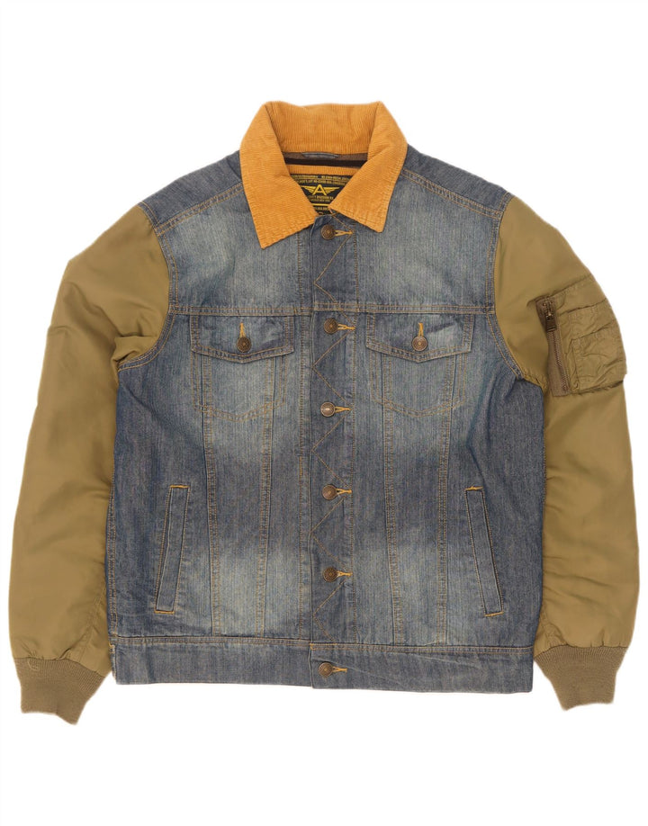 Jaqueta masculina Alcott Denim Flight Aviator Reino Unido 40 grande azul colorblock algodão