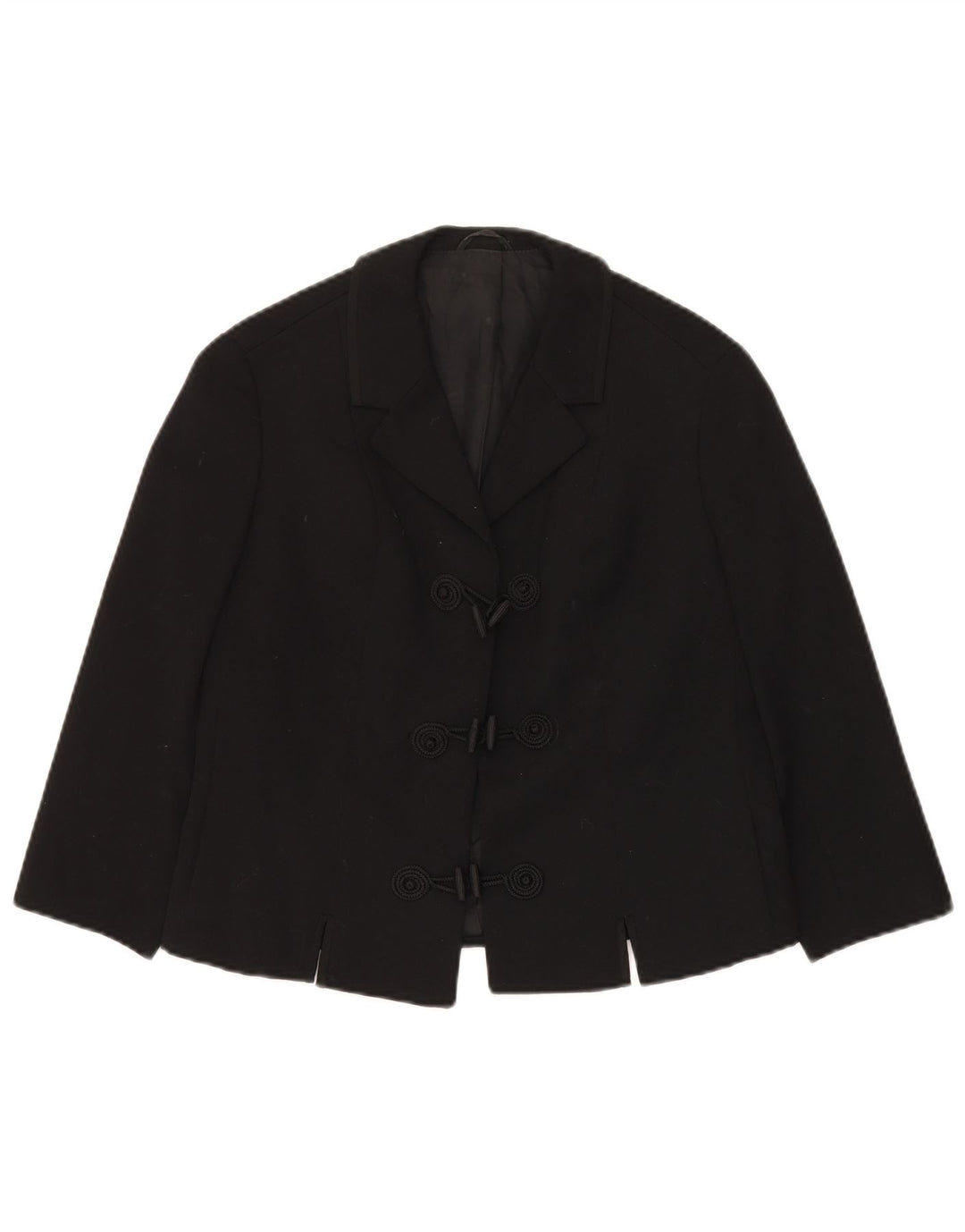Jaqueta blazer feminina Reine Wolle manga 3/4 com 3 botões Reino Unido 12 médio preto