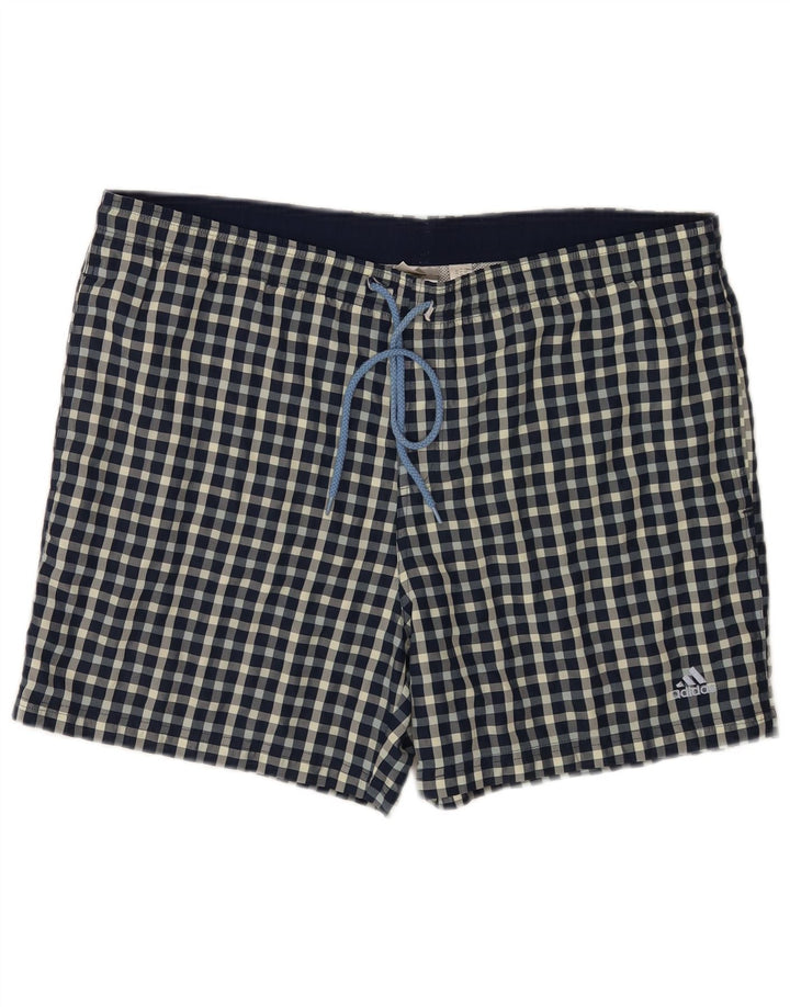 Shorts de natação masculinos Adidas Regular grande poliéster xadrez azul