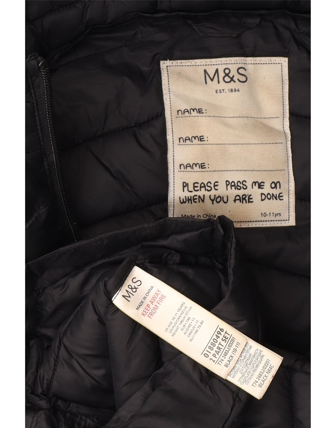 Casaco acolchoado com capuz para meninas Marks & Spencer 10-11 anos preto poliamida