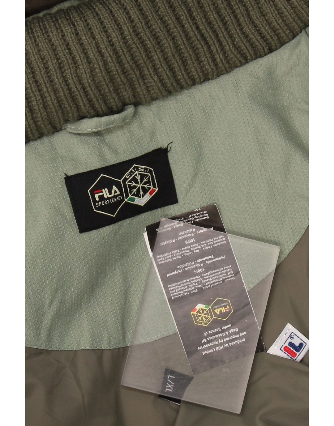 Jaqueta masculina Fila com capuz acolchoada UK 40 grande poliamida verde