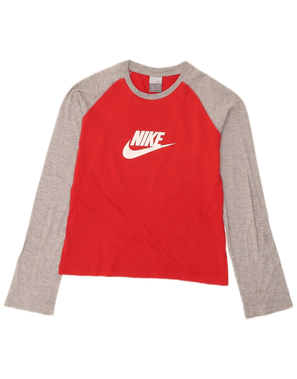 Top gráfico feminino Nike manga comprida UK 10/12 médio vermelho colorblock