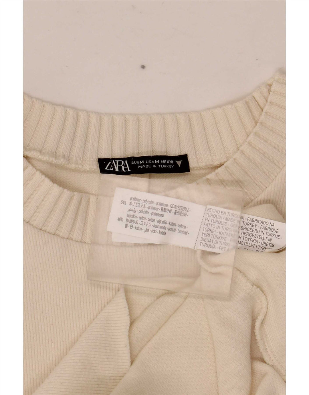 Suéter feminino Zara com gola redonda, Reino Unido 14, médio, branco, poliéster