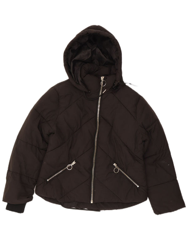 Jaqueta acolchoada feminina Topshop Petite com capuz grande Reino Unido 8 pequena preta