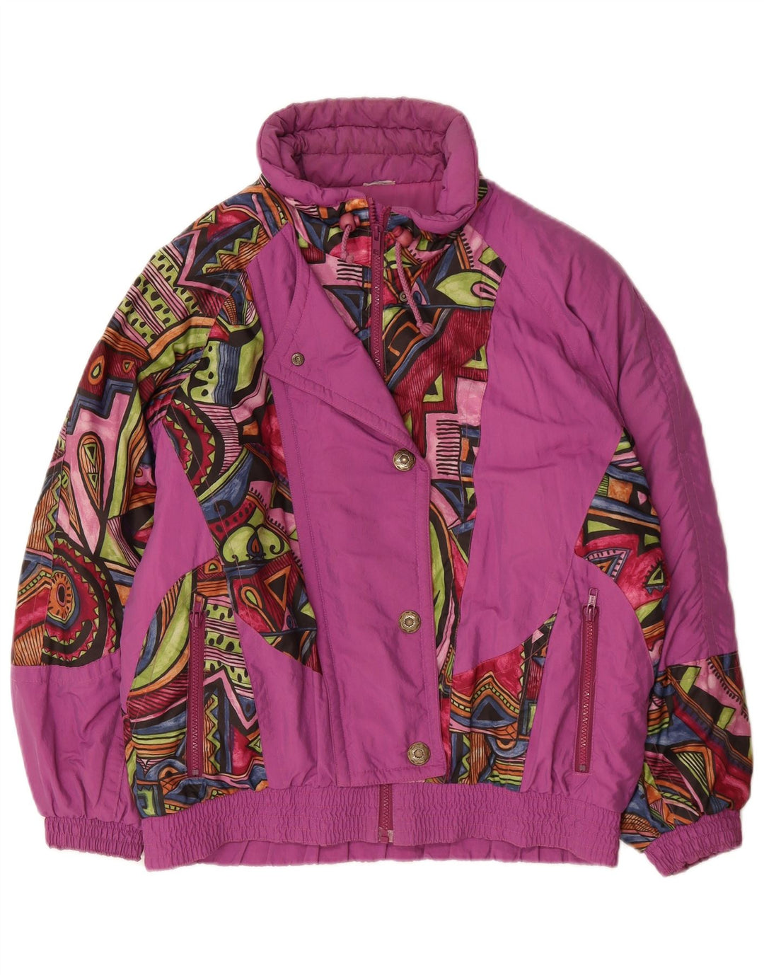 Jaqueta corta-vento superdimensionada vintage feminina Reino Unido 12 médio roxo geométrico