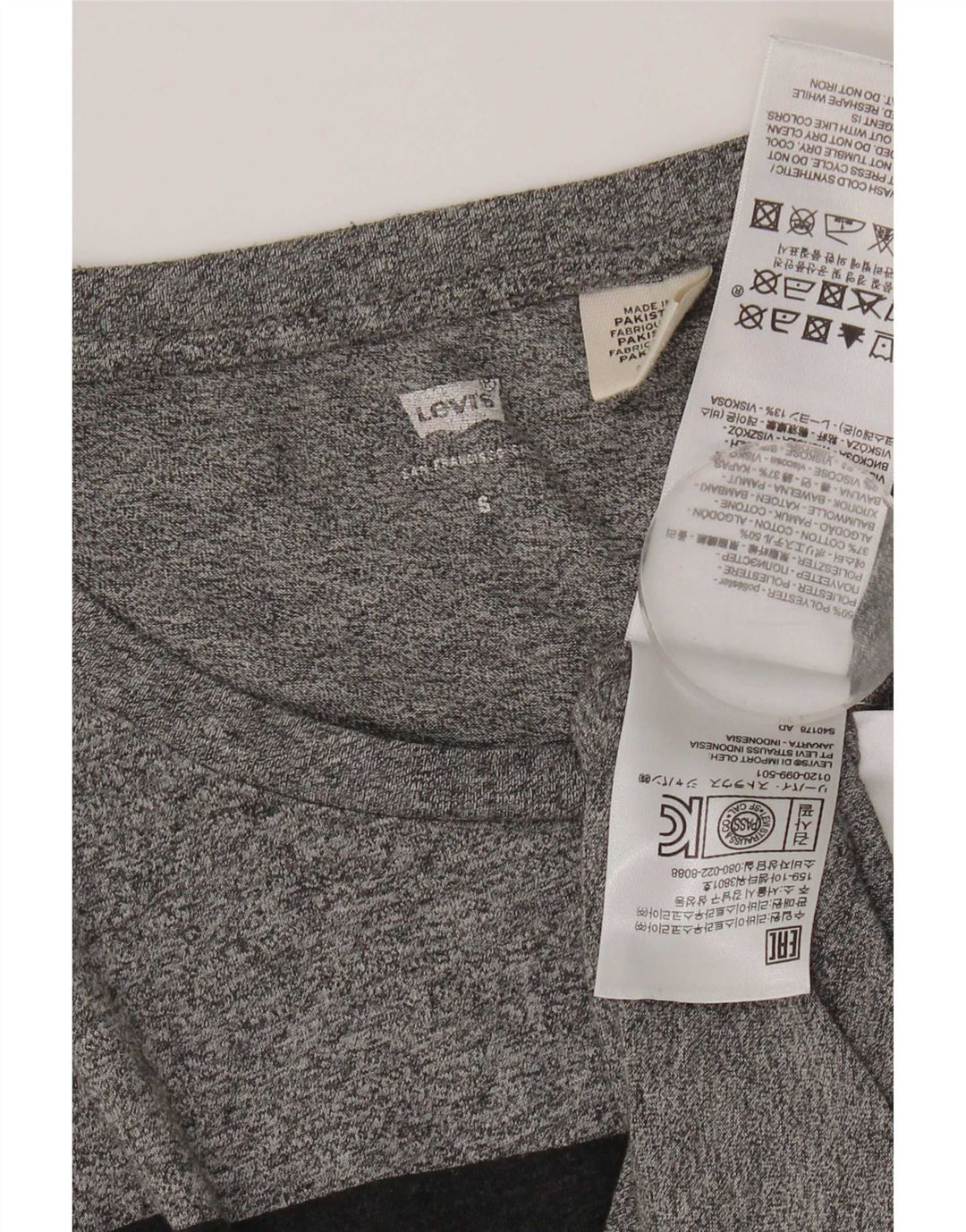 Camiseta feminina gráfica Levi's UK 10 poliéster manchado cinza pequeno