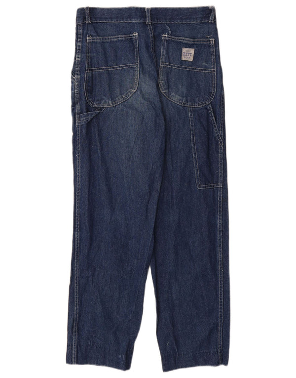 Calça jeans reta cargo feminina vintage W29 L29 algodão azul marinho