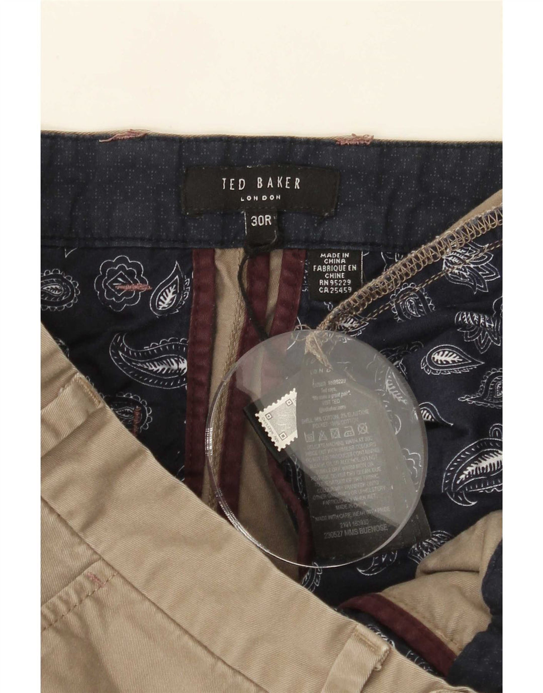 Shorts Chino Masculino Ted Baker W30 Algodão Cáqui Médio