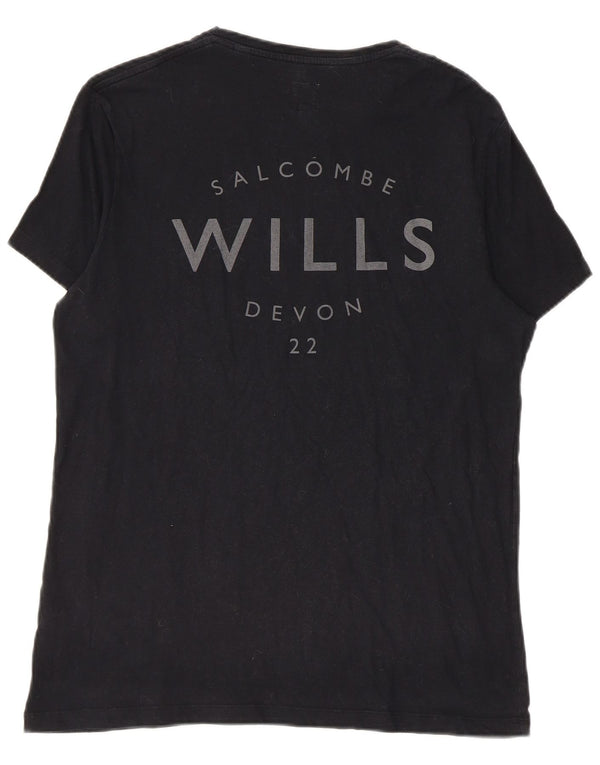 Jack Wills Camiseta masculina gráfica top pequeno algodão preto