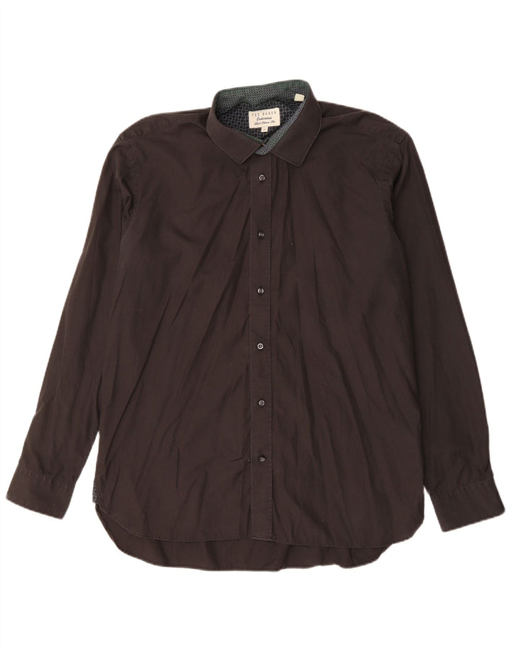 Camisa masculina Ted Baker tamanho 17 XL algodão preto