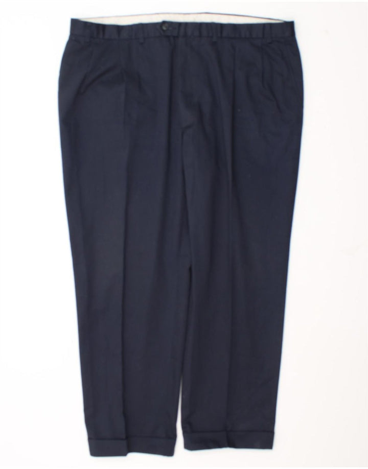 Calça masculina de terno cônico Marks & Spencer W42 L29 poliéster azul marinho