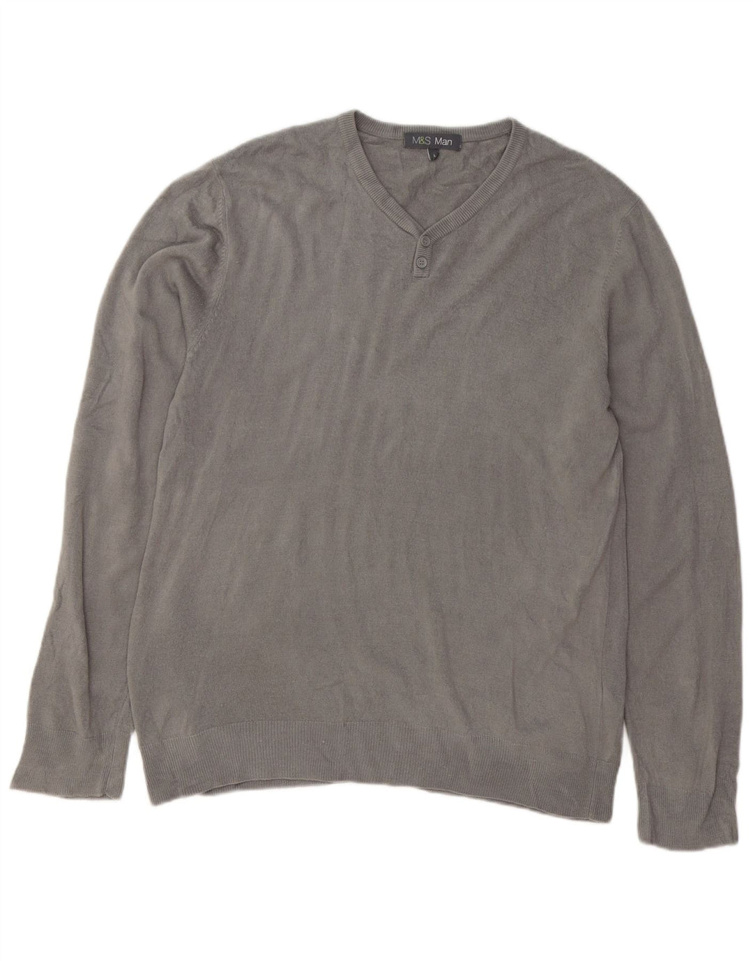 Suéter masculino Marks & Spencer com decote em V grande acrílico cinza