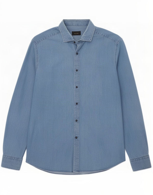 Camisa jeans masculina Massimo Dutti XL algodão azul