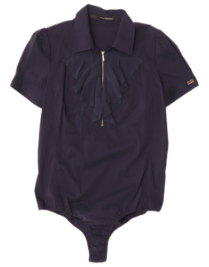 Atos Lombardini camisa feminina com babados na frente body IT 46 grande azul marinho