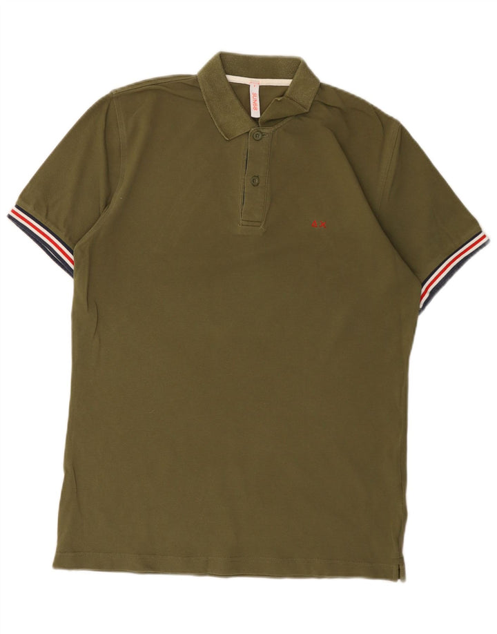 Camisa polo masculina Sun68 pequena de algodão cáqui