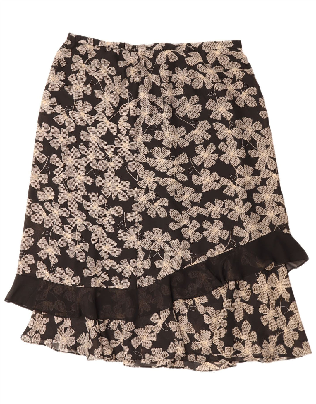 Saia reta Reino Unido 22 3XL W40 das mulheres do vintage poliéster floral preto