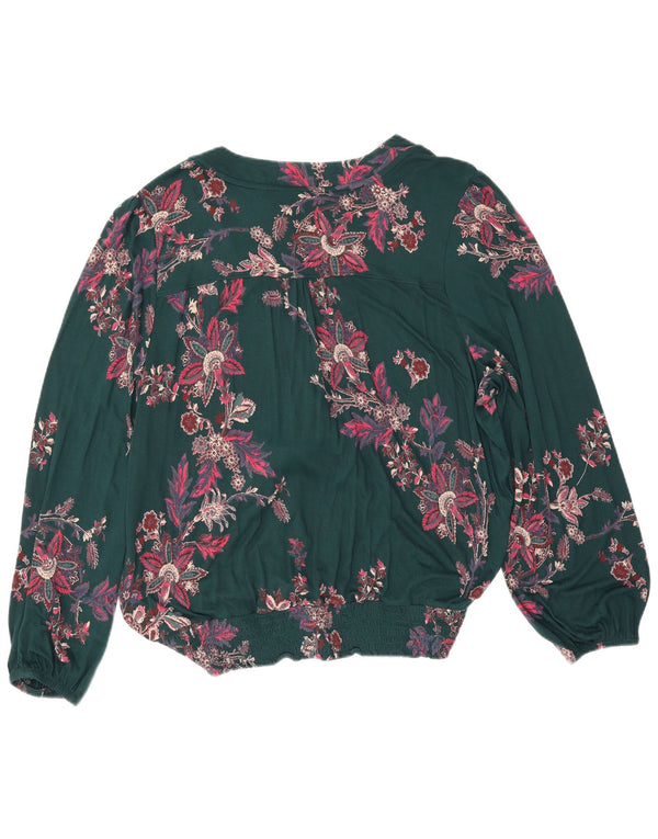 Blusa feminina de manga comprida Fat Face Top UK 22 3XL viscose floral verde
