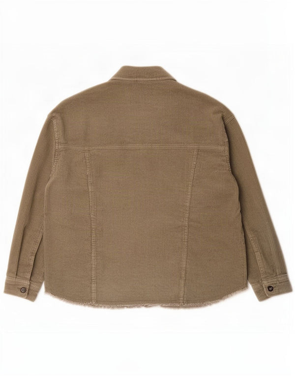 Zara Camiseta feminina de veludo cotelê Reino Unido 10 pequeno algodão cáqui