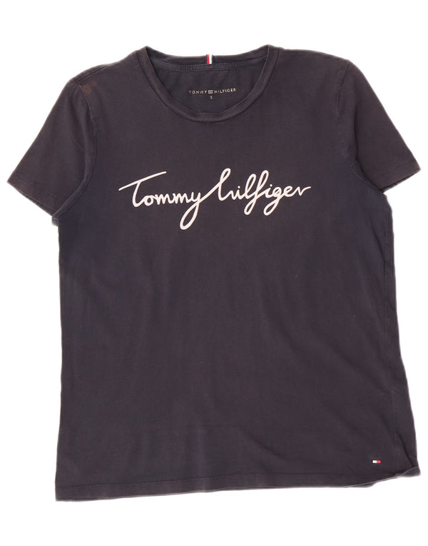 Tommy Hilfiger Womens Graphic T-Shirt Top UK 10 Small Navy Blue Cotton