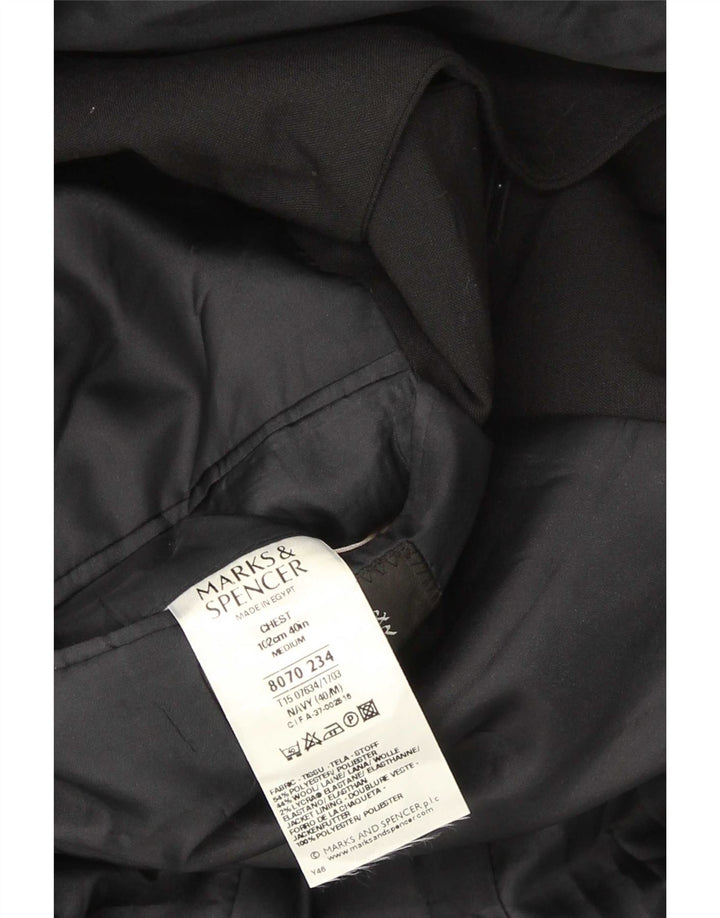 Jaqueta Blazer masculina de 3 botões Marks & Spencer Reino Unido 40 poliéster preto médio